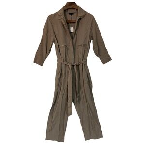 NWT ME + EM Zip Up Super Soft Utility Jumpsuit Zippered Pockets Belted‎ Brown 16